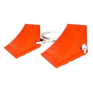 two orange wheel chocks
