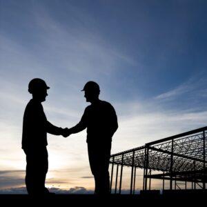 construction workers shaking hands